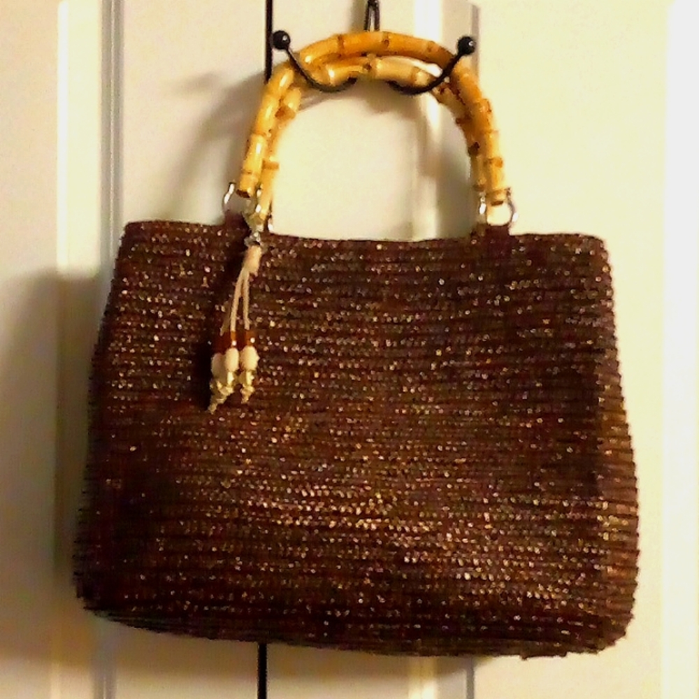 White stag woven brown purse